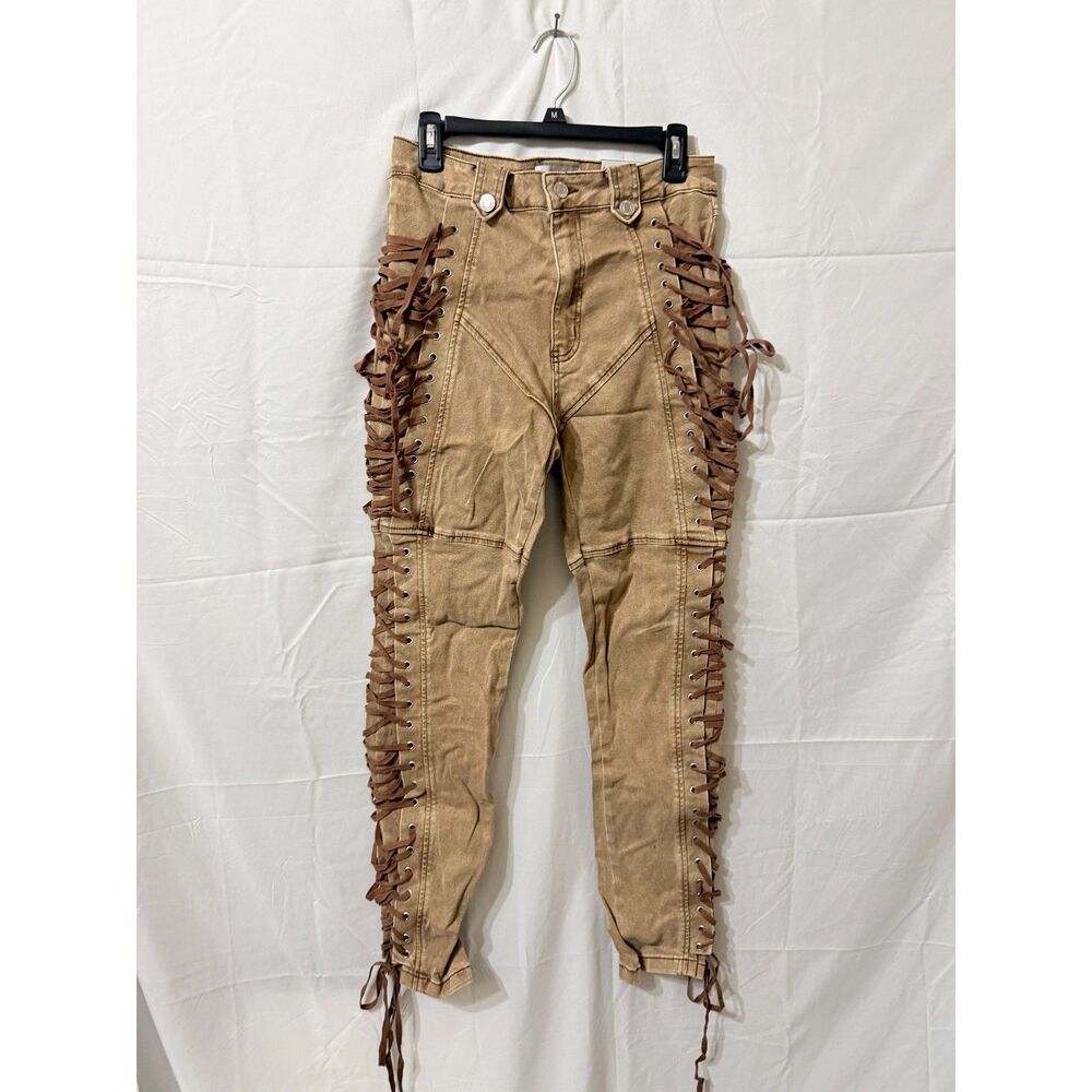 NWT RISE Supply Co Lace-Up Side Flare Jeans Pants Tan Size 13 Y2K